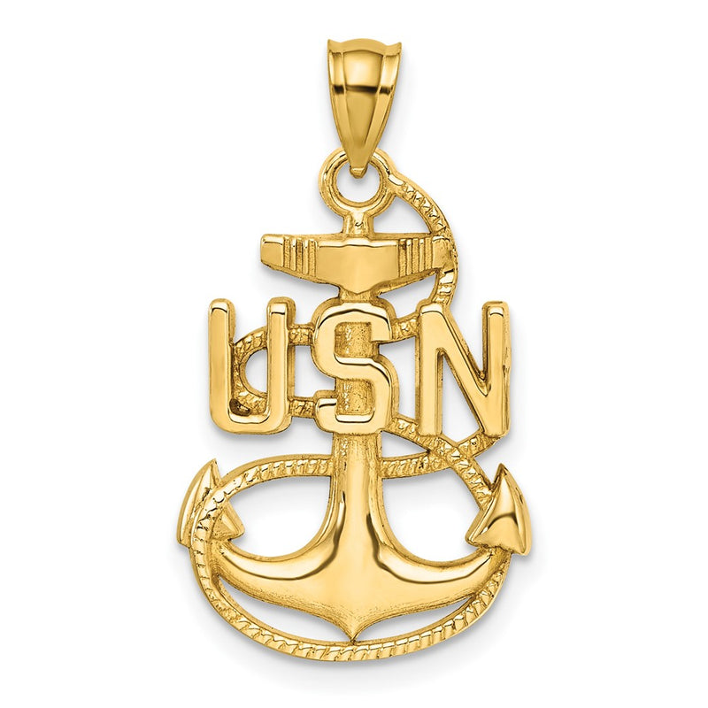 14k Yellow Gold United States Navy USN Anchor Pendant