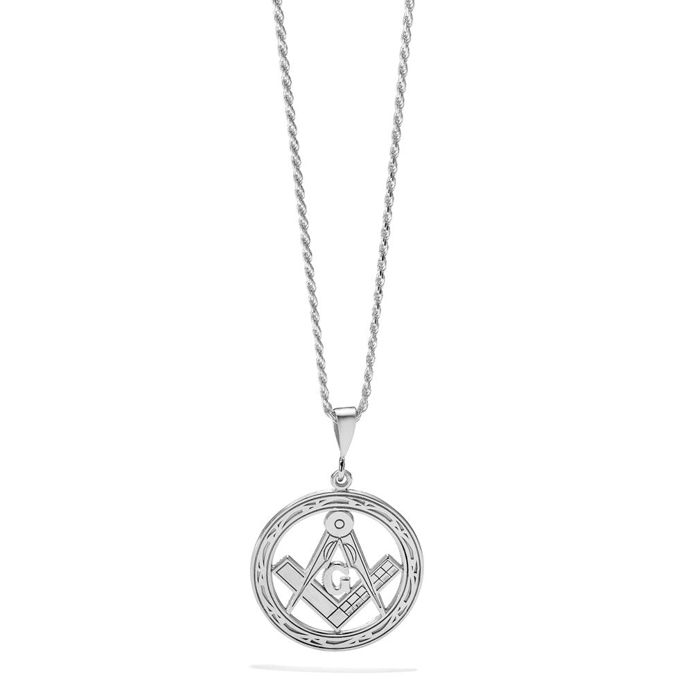 14k White Gold Polished & Textured Large Masonic Symbol Pendant
