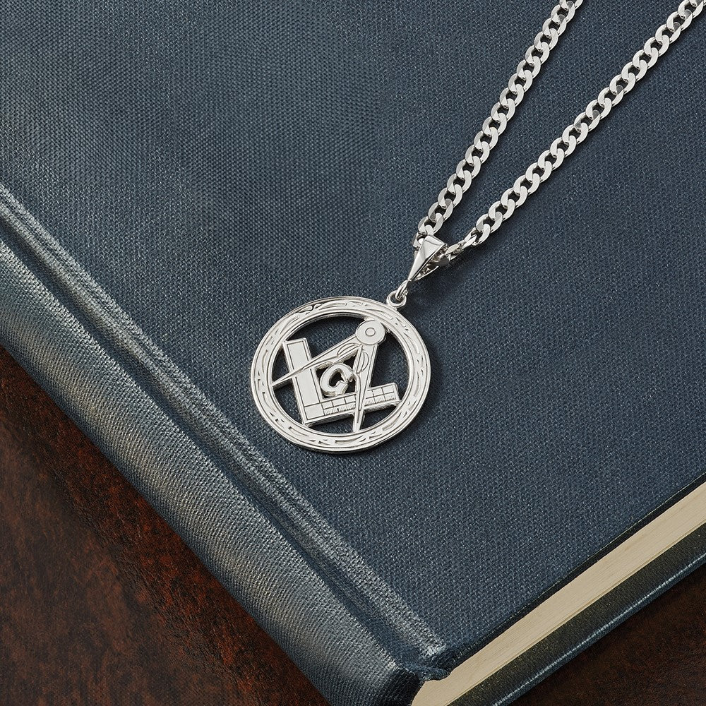 14k White Gold Polished & Textured Large Masonic Symbol Pendant