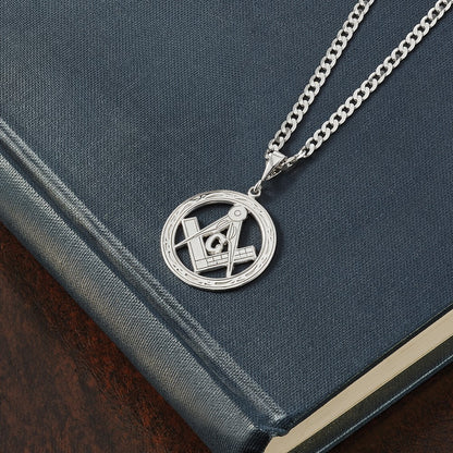 14k White Gold Polished & Textured Large Masonic Symbol Pendant