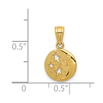 14K Yellow Gold Moon And Stars Pendant