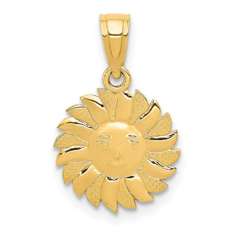 14K Yellow Gold Polished Sun With Face Pendant