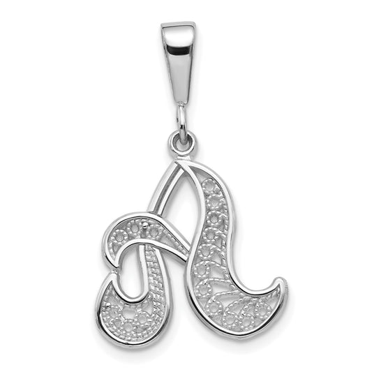 10K White Gold 10Kw Filigree Initial A Pendant