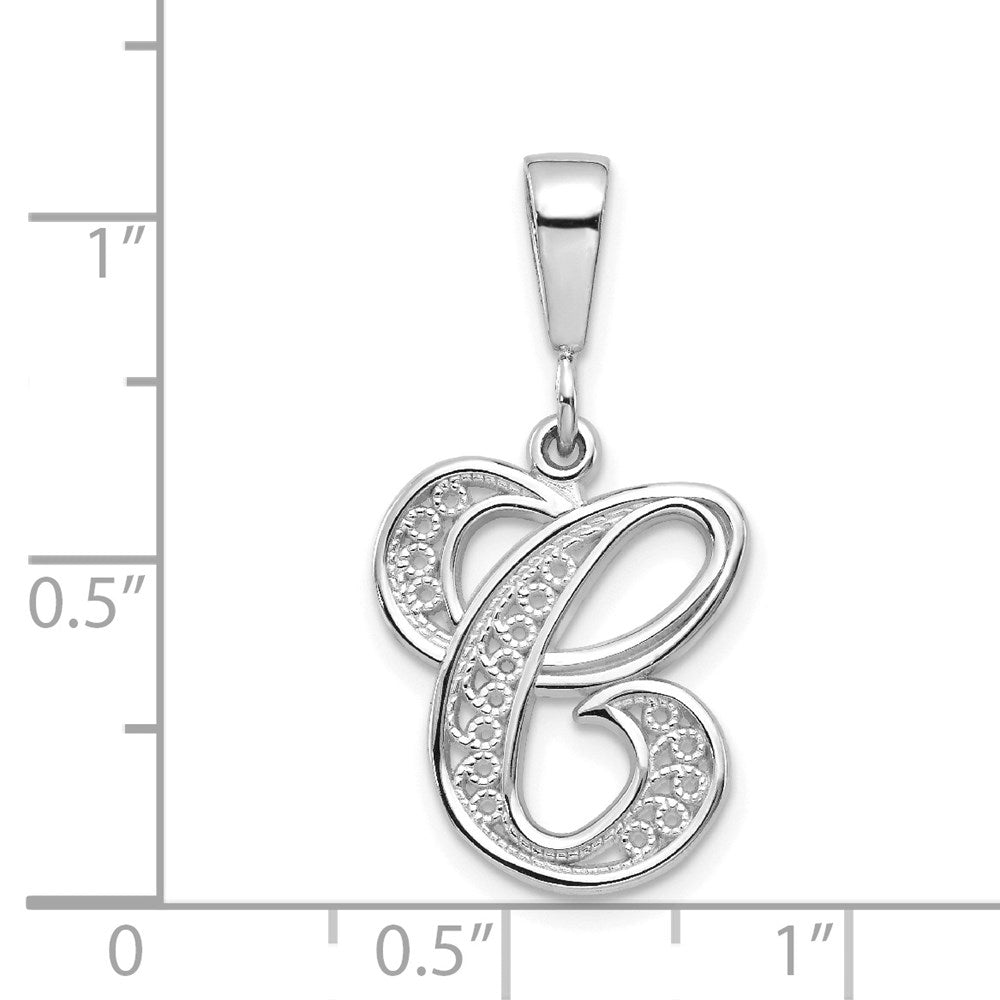 14K White Gold 14Kw Solid Polished Script Filigree Letter C Initial Pendant