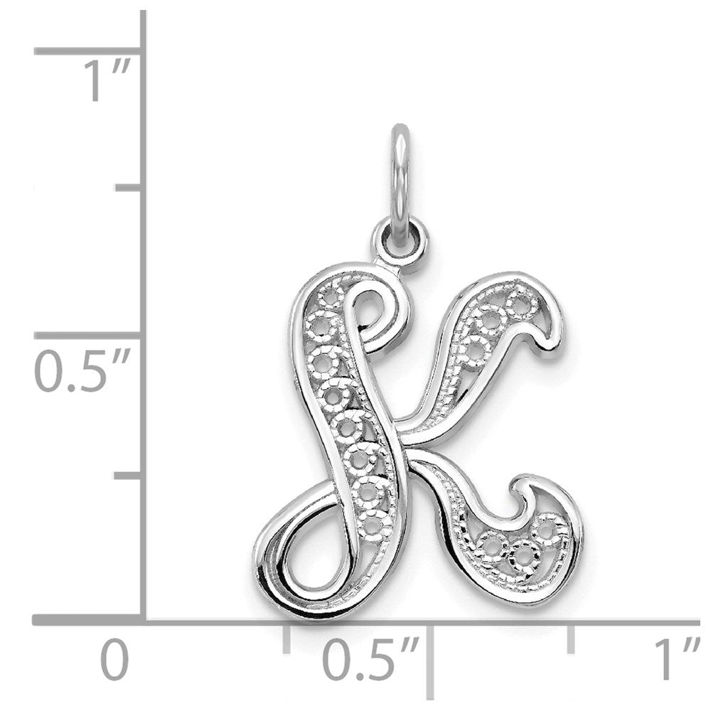 10K White Gold 10Kw Filigree Initial K Pendant