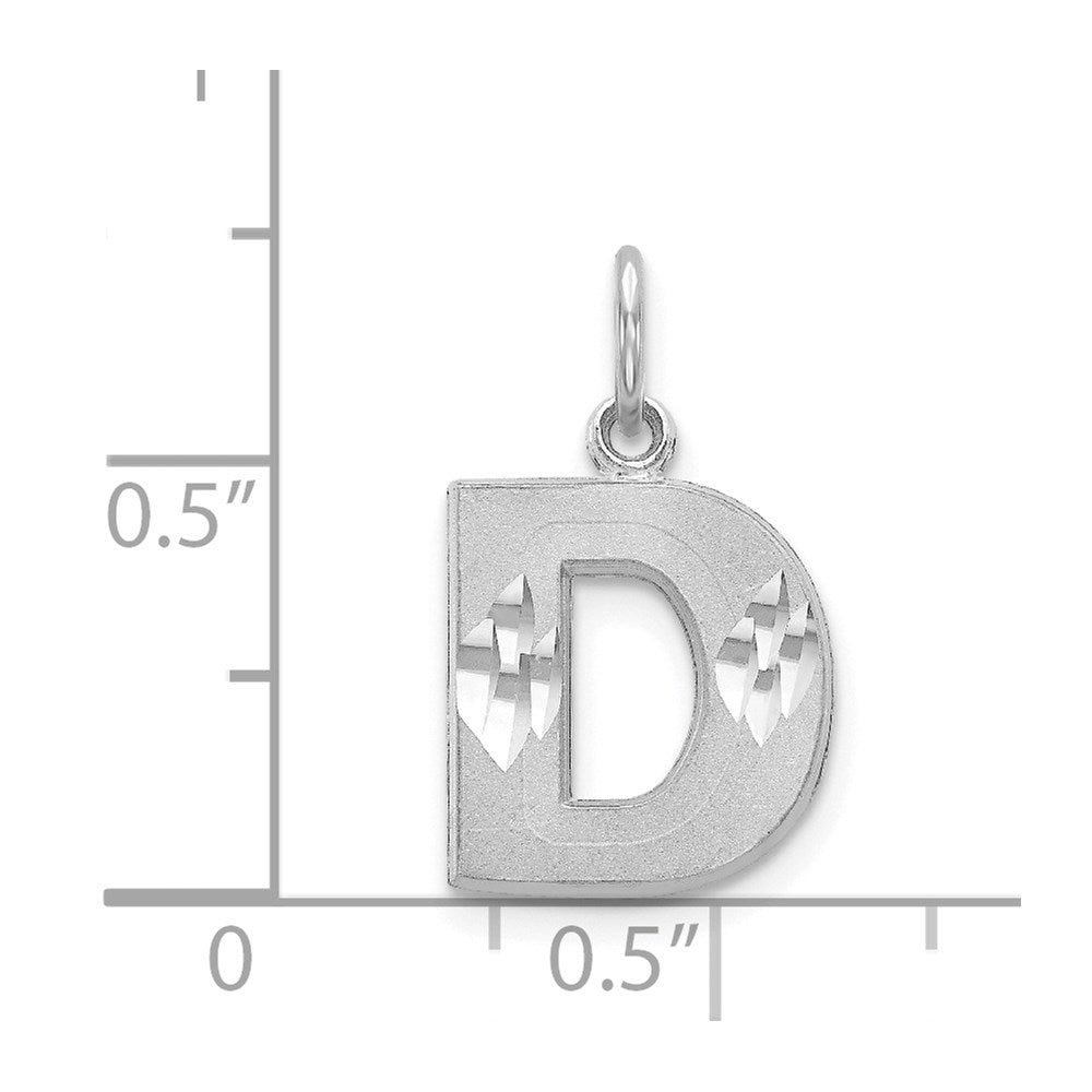 14K White Gold 14Kw Satin Diamond-Cut Letter D Initial Charm
