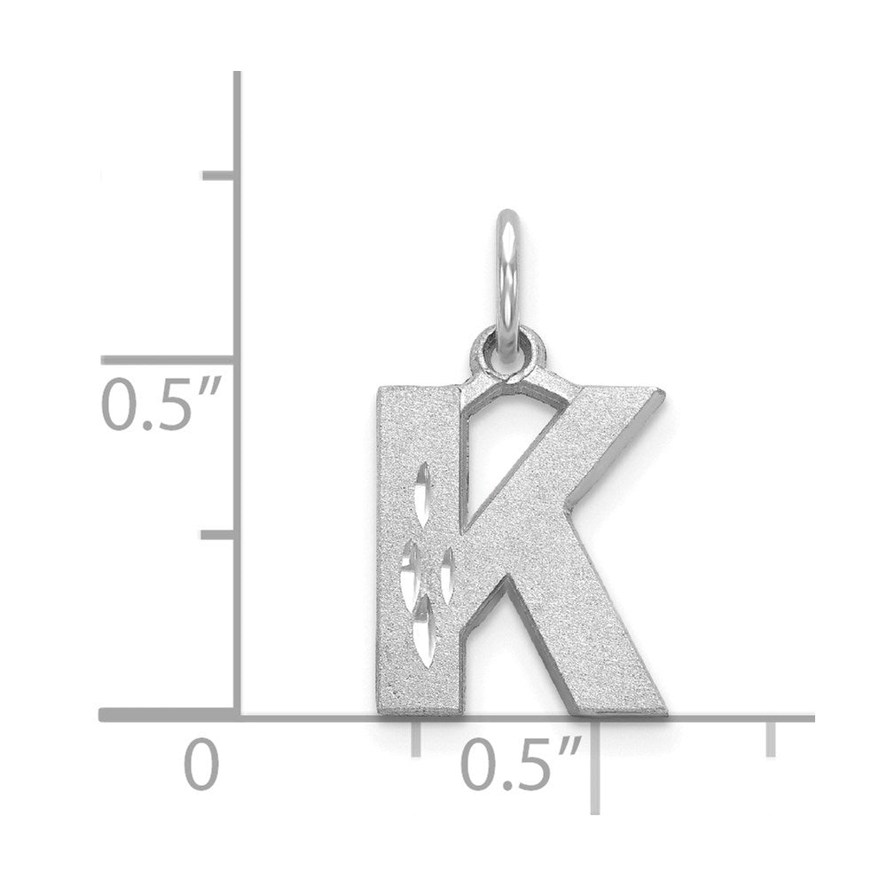 14K White Gold 14Kw Satin Diamond-Cut Letter K Initial Charm