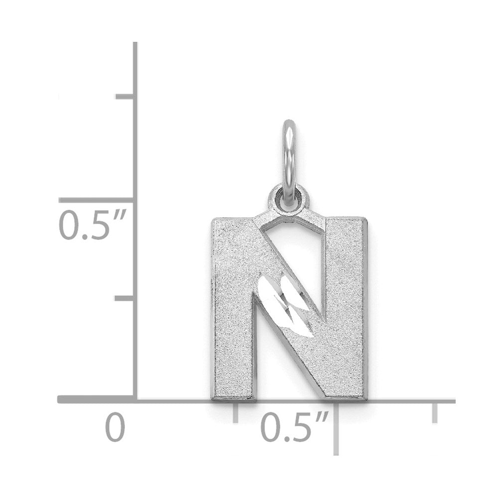 14K White Gold 14Kw Satin Diamond-Cut Letter N Initial Charm