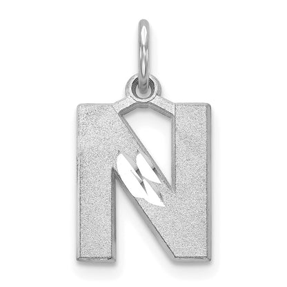14K White Gold 14Kw Satin Diamond-Cut Letter N Initial Charm