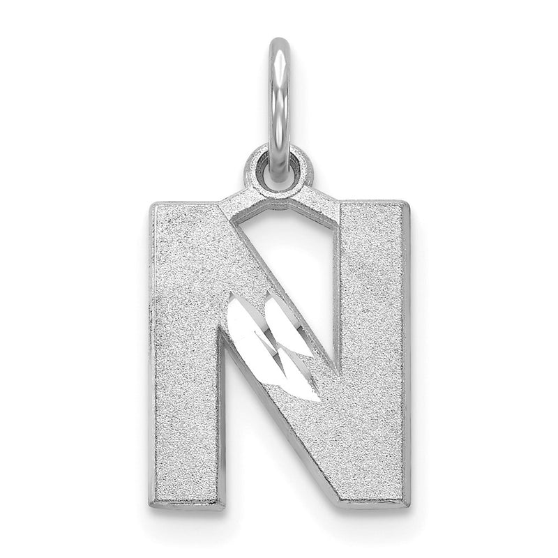 14K White Gold 14Kw Satin Diamond-Cut Letter N Initial Charm