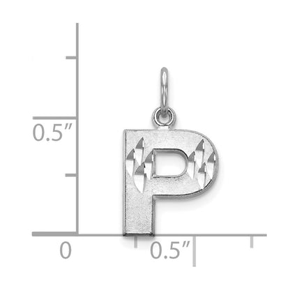 14K White Gold 14Kw Satin Diamond-Cut Letter P Initial Charm
