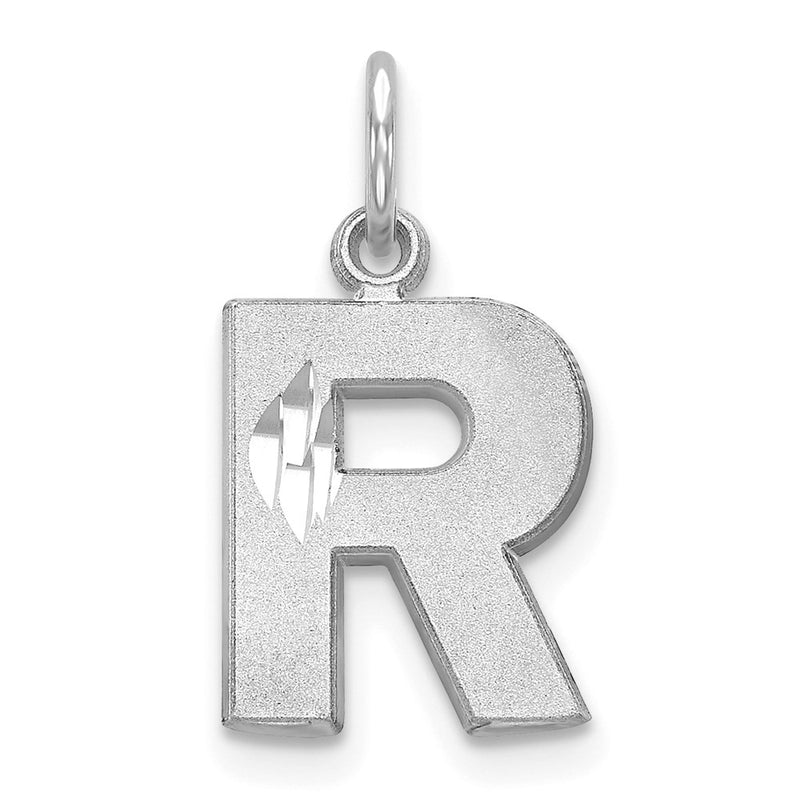 14K White Gold 14Kw Satin Diamond-Cut Letter R Initial Charm
