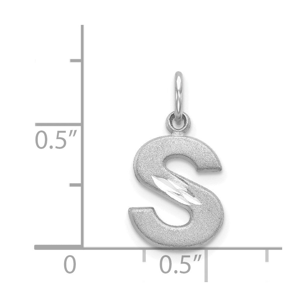 14K White Gold 14Kw Satin Diamond-Cut Letter S Initial Charm
