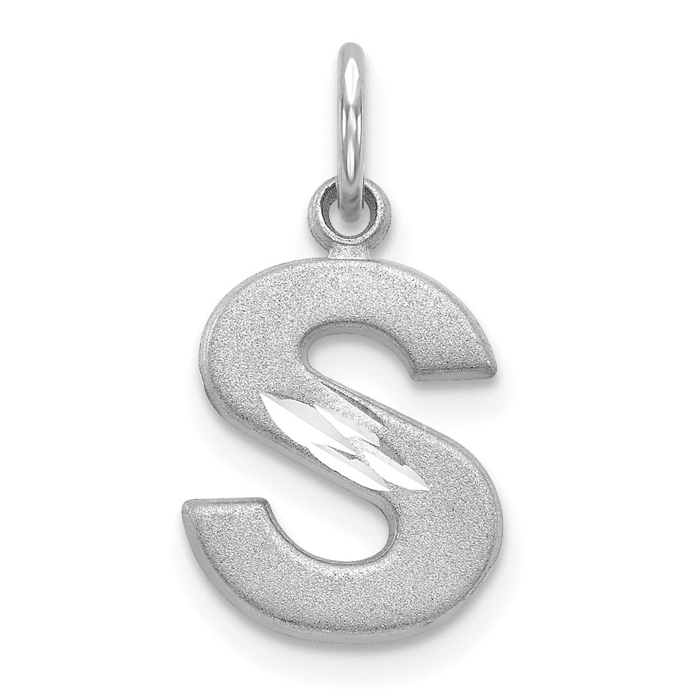 14K White Gold 14Kw Satin Diamond-Cut Letter S Initial Charm