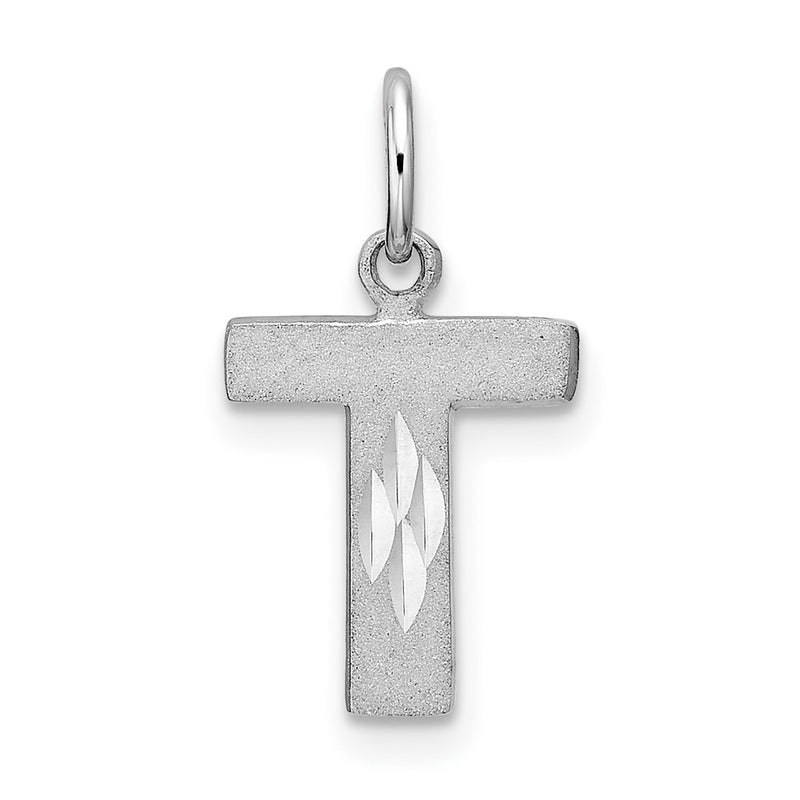 14K White Gold 14Kw Satin Diamond-Cut Letter T Initial Charm