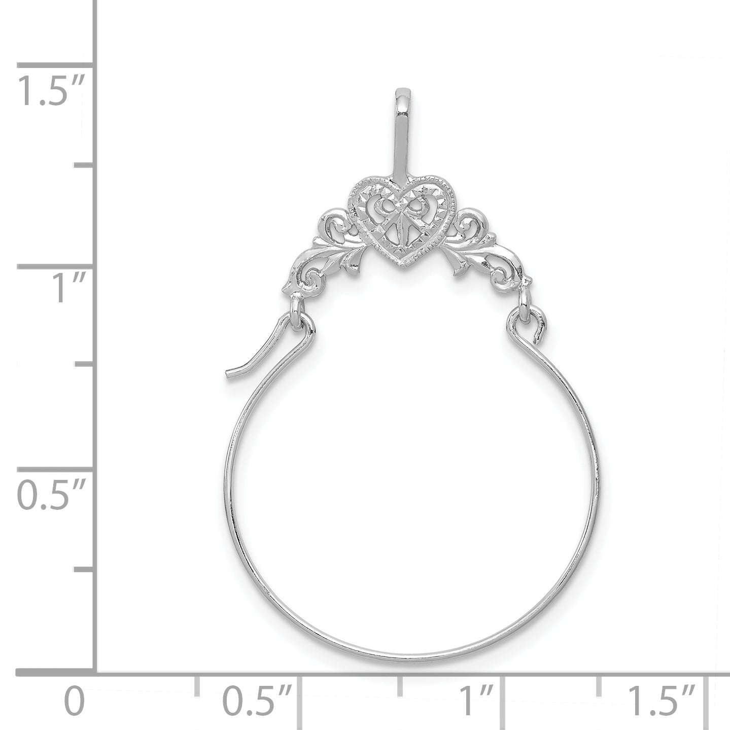 14K White Gold Polished Filigree Heart Charm Holder