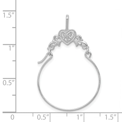 14K White Gold Polished Filigree Heart Charm Holder