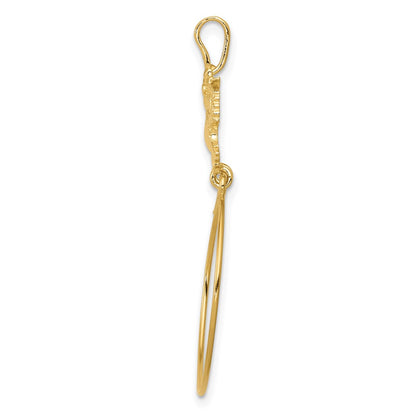 14K Yellow Gold Polished Doves And Bow Charm Holder