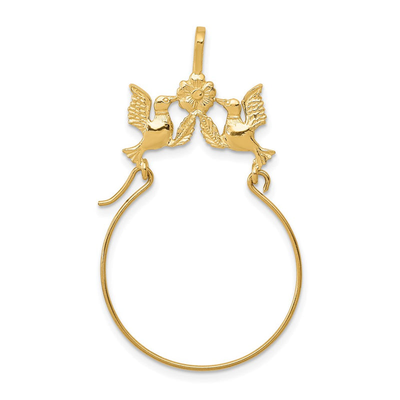 14K Yellow Gold Polished Doves And Bow Charm Holder