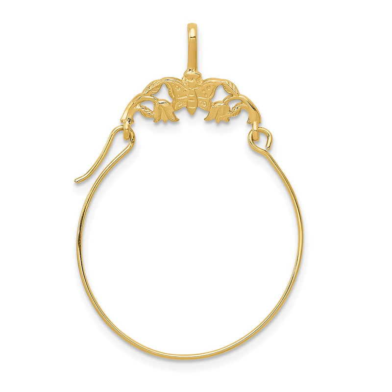14K Yellow Gold Polished Butterflies Charm Holder