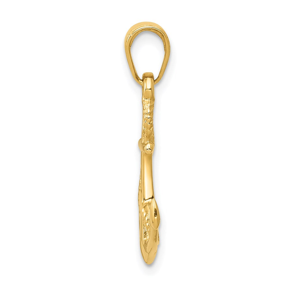14K Yellow Gold Solid Polished 3-D Anchor Pendant
