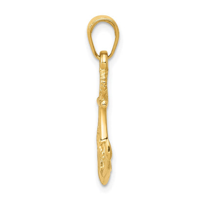 14K Yellow Gold Solid Polished 3-D Anchor Pendant