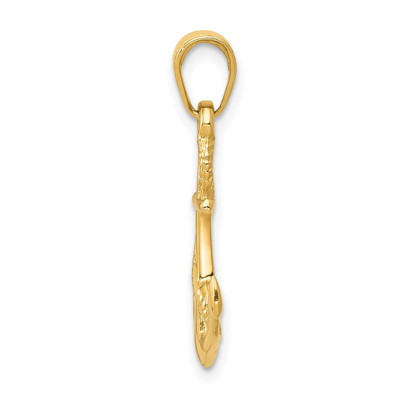 14K Yellow Gold Solid Polished 3-D Anchor Pendant