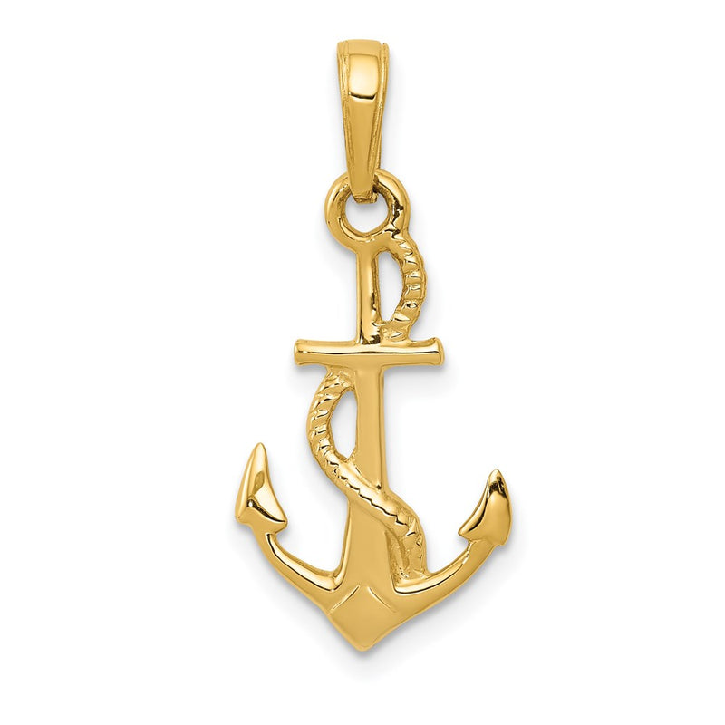 14K Yellow Gold Solid Polished 3-D Anchor Pendant