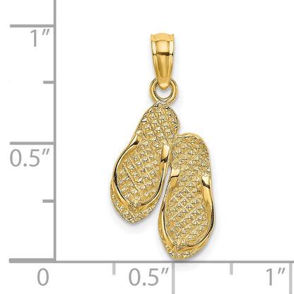 14K Yellow Gold 3D Solid Polished Hawaii Flip-Flops Charm