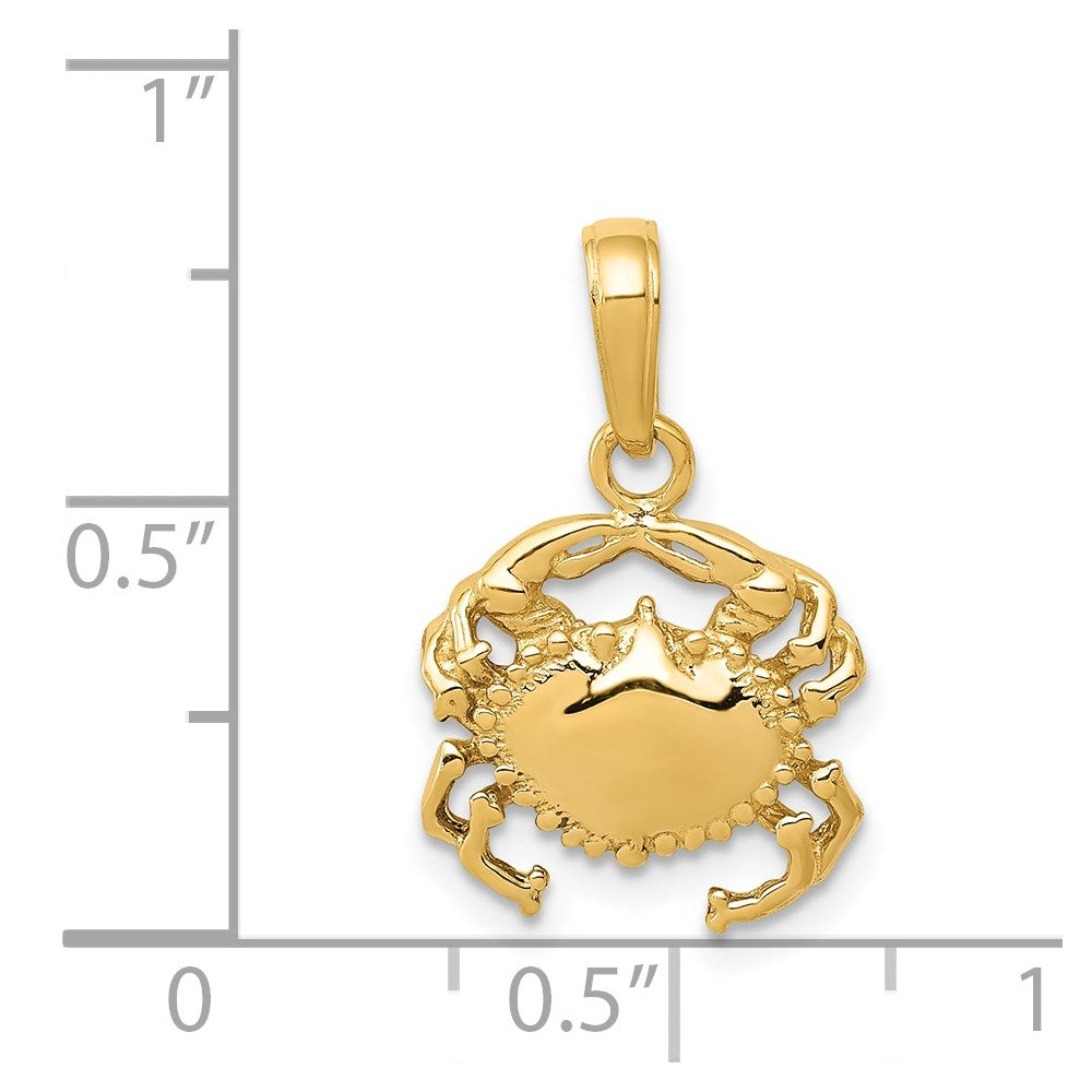 14K Yellow Gold Solid Polished Open-Backed Crab Pendant