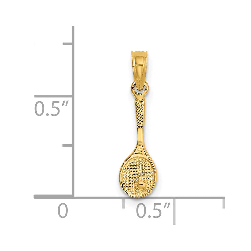 14K Yellow Gold Solid Polished 3-D Tennis Racquet Charm