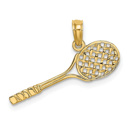 14K Yellow Gold Solid Polished 3-D Tennis Racquet Charm