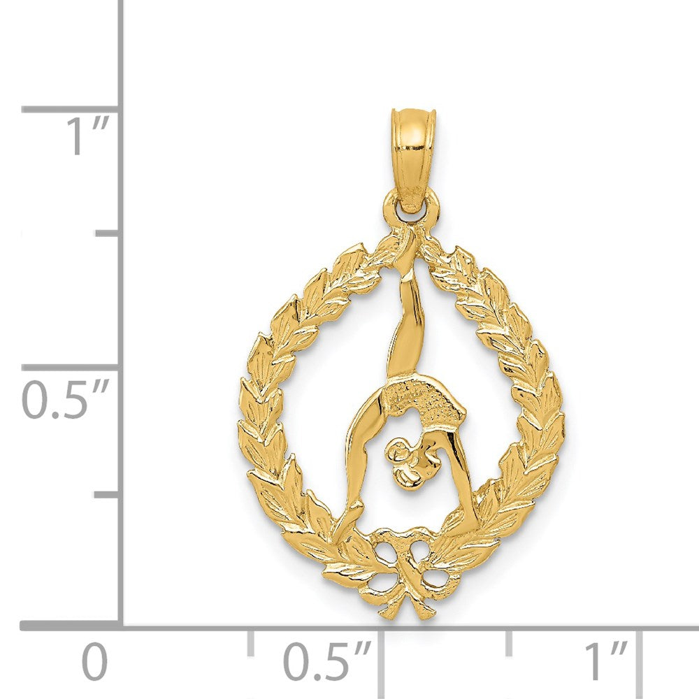14K Yellow Gold Solid Polished Framed Gymnast Pendant