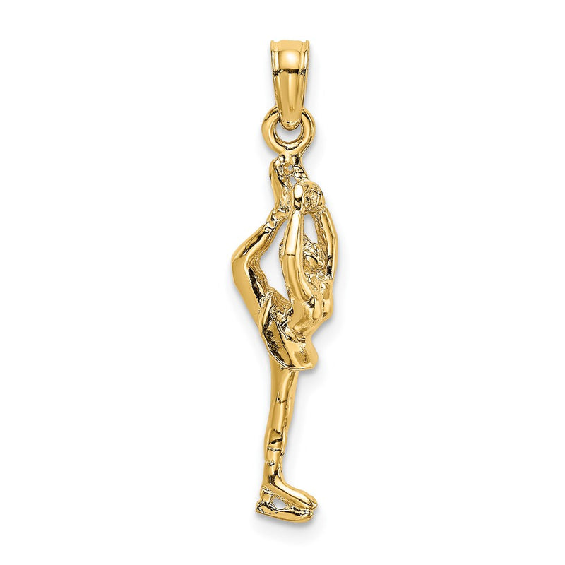 14K Yellow Gold Solid Polished 3-D Figure Skater Charm