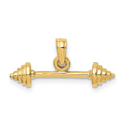 14K Yellow Gold Solid Polished 3-D Dumbbell Charm