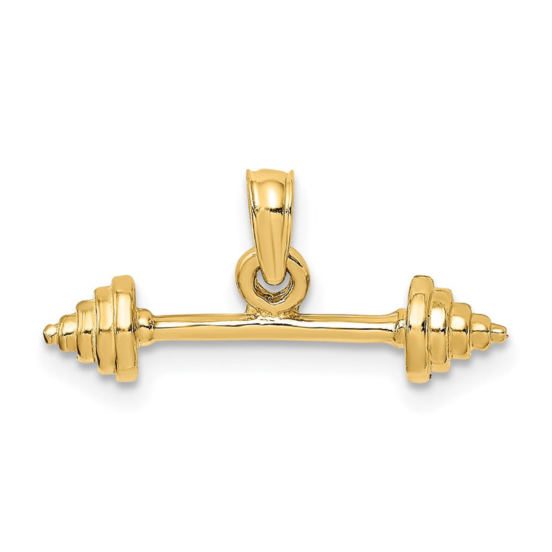 14K Yellow Gold Solid Polished 3-D Dumbbell Charm