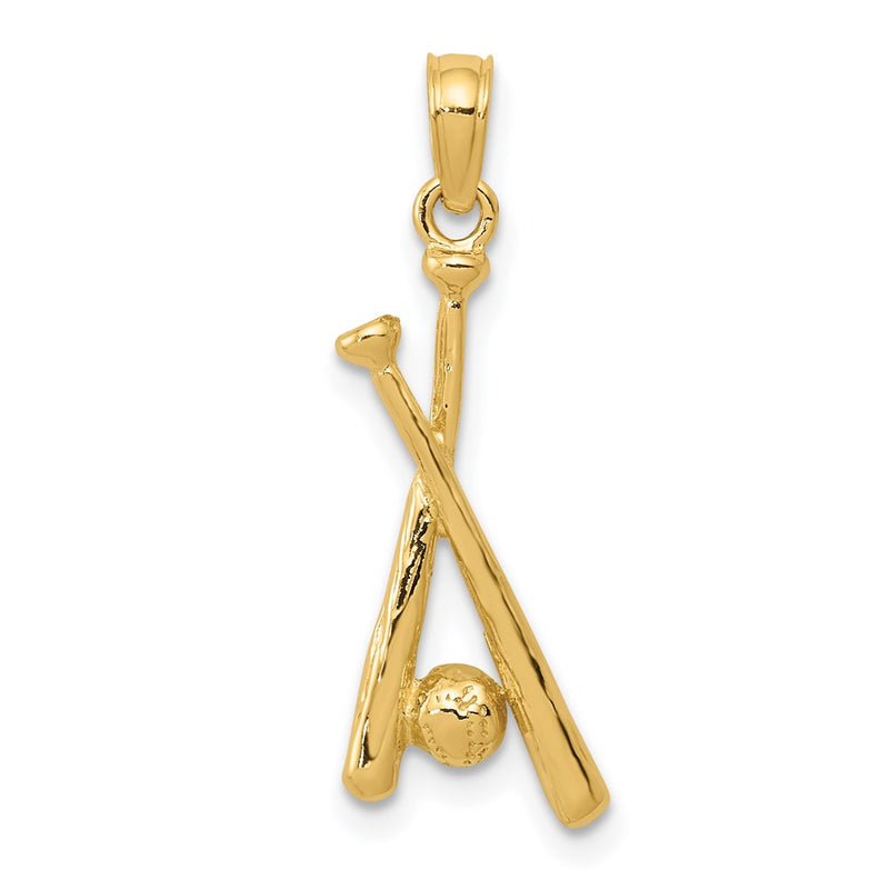 14K Yellow Gold Polished Open-Backed Bats And Baseball Pendant