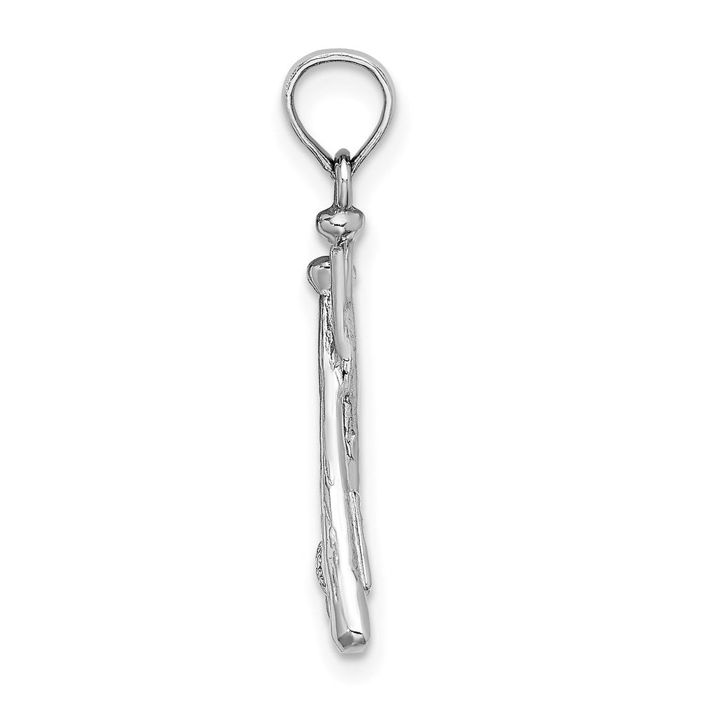 14K White Gold Polished Open-Back Bats And Baseball Pendant