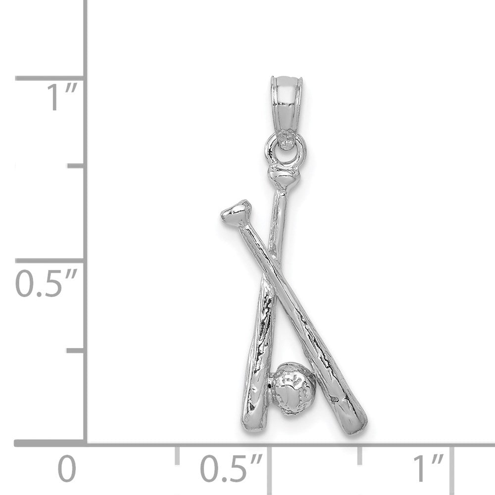 14K White Gold Polished Open-Back Bats And Baseball Pendant