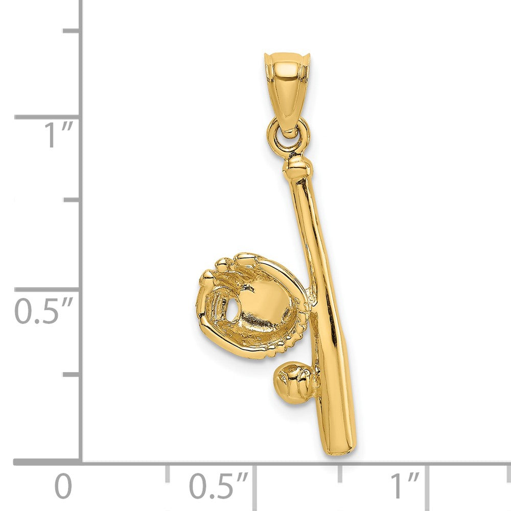 14K Yellow Gold Solid Open-Backed Glove/Bat/Baseball Charm