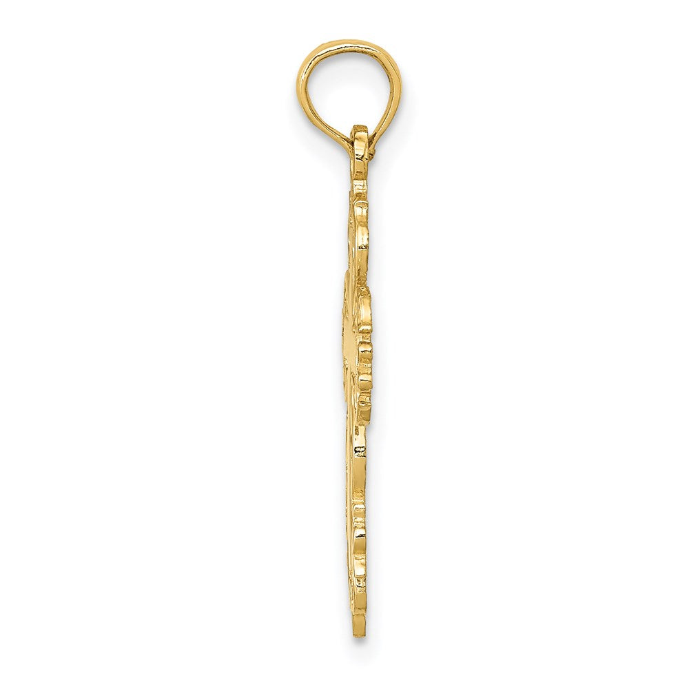 14K Yellow Gold Polished Filigree Cross Charm