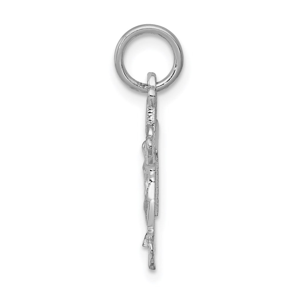 14K White Gold Satin Diamond-Cut Crucifix Charm