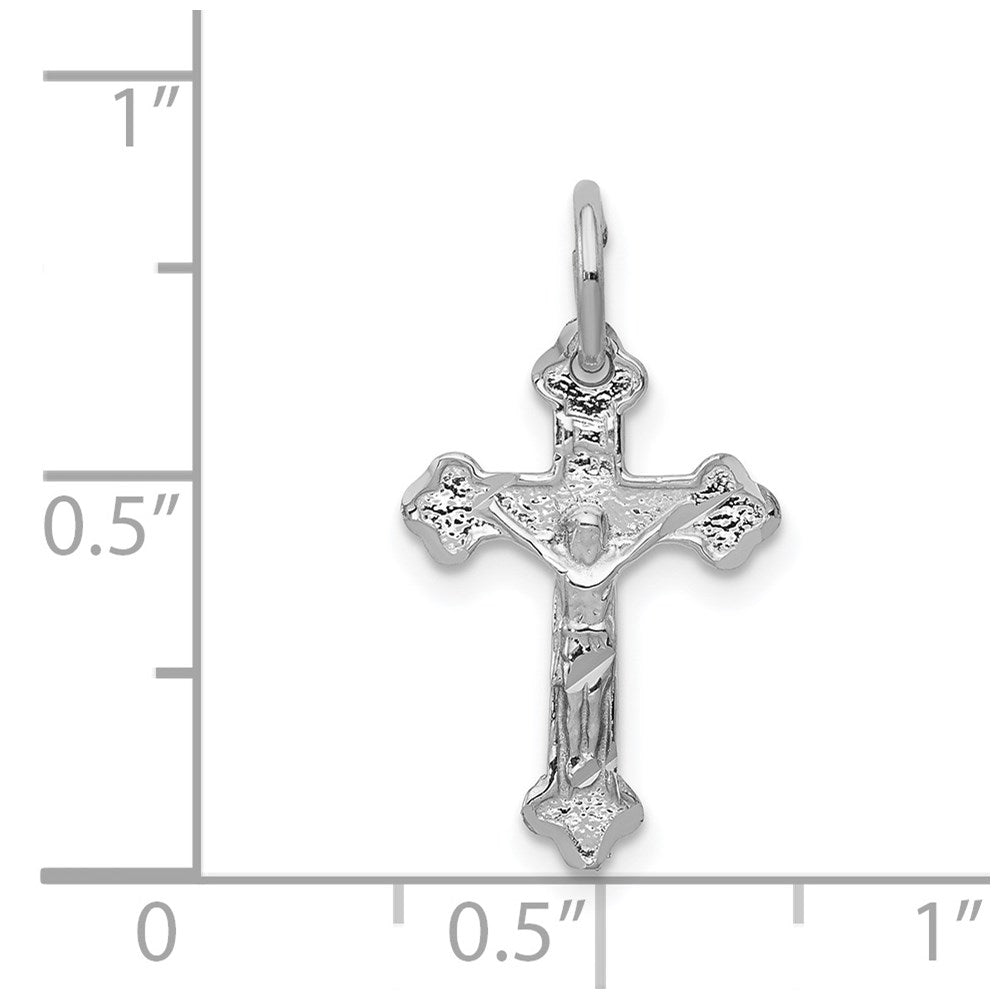 14K White Gold Satin Diamond-Cut Crucifix Charm