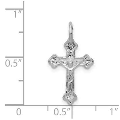 14K White Gold Satin Diamond-Cut Crucifix Charm