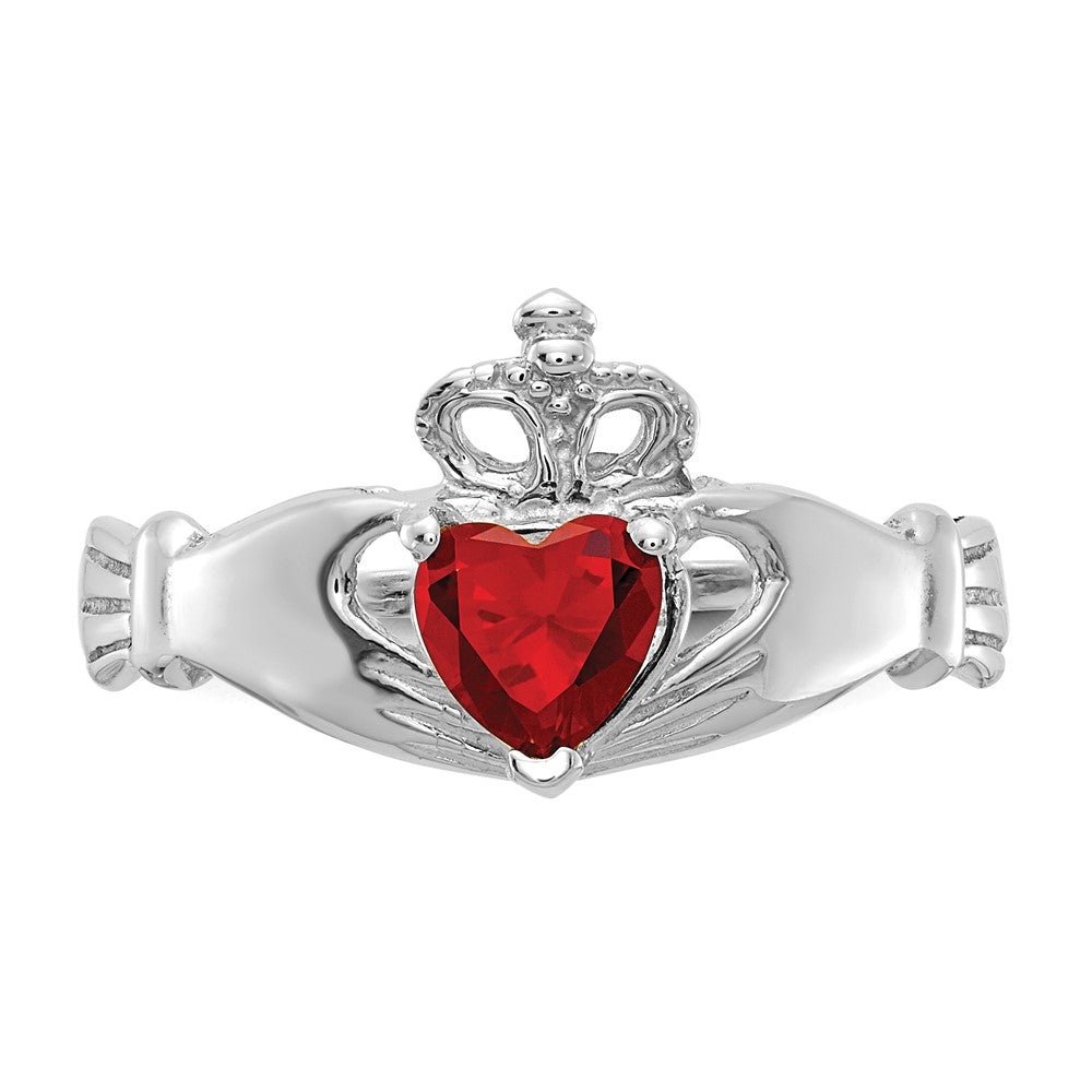 14K White Gold CZ January Birthstone Claddagh Heart Ring
