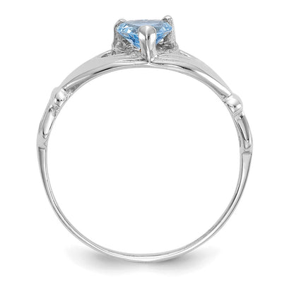 14K White Gold CZ March Birthstone Claddagh Heart Ring