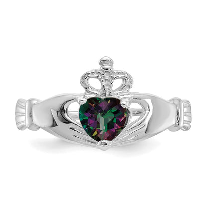 14K White Gold CZ June Birthstone Claddagh Heart Ring
