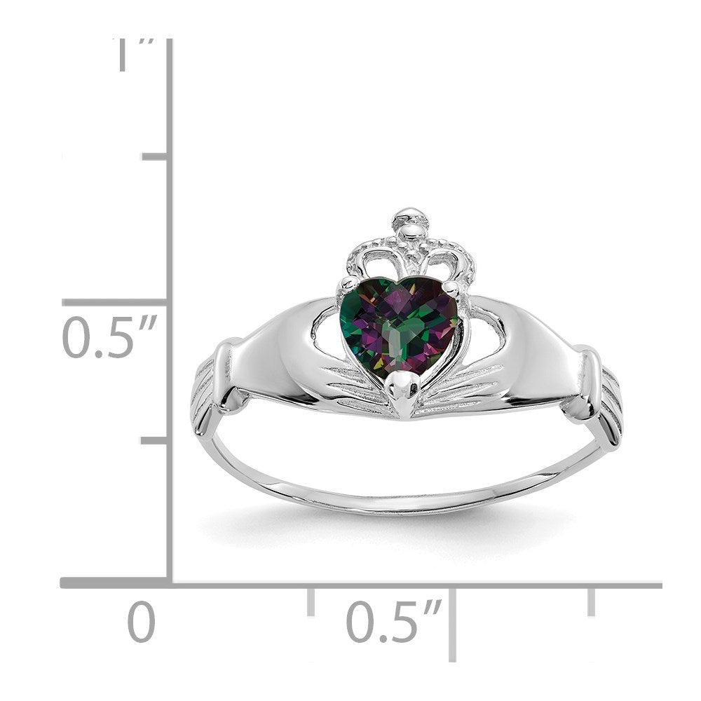 14K White Gold CZ June Birthstone Claddagh Heart Ring