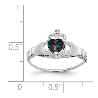 14K White Gold CZ June Birthstone Claddagh Heart Ring
