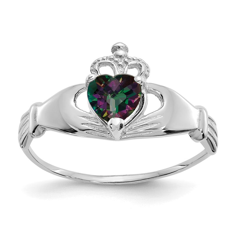 14K White Gold CZ June Birthstone Claddagh Heart Ring